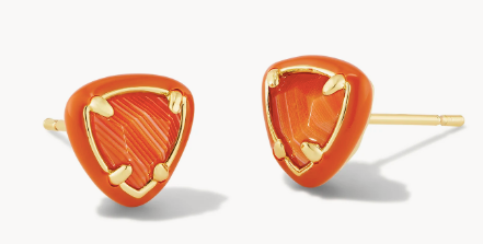 Arden Gold Stud Earrings in Orange Banded Agate by Kendra Scott