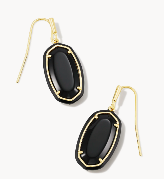Dani Gold Drop Earrings in Black Agate by Kendra Scott