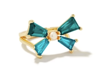 KS Blair Bow Cocktail Ring Gold Teal Gems Size 8