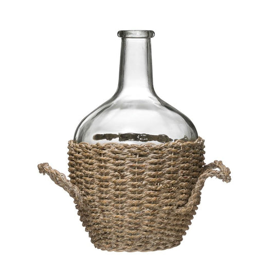 GLASS BOTTLE IN WOVEN SEAGRASS SMALL