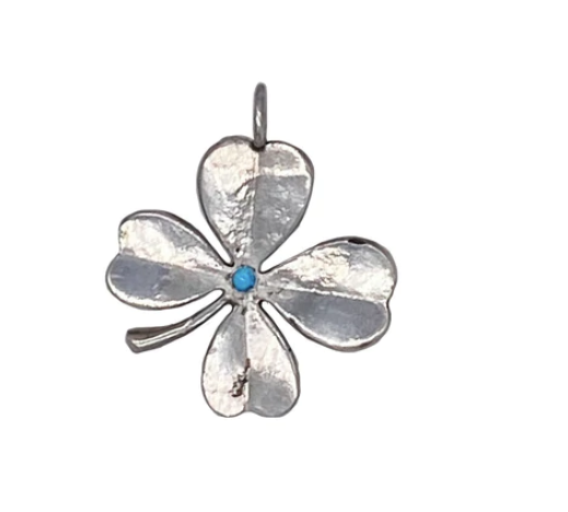 STERLING SILVER AND TURQUOISE CLOVER CHARM BY LOVE TOKENS JEWELRY